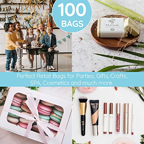 100 Pastel Blue Plastic Bags With Handles 9x12 Merchandise Bags - color: Pastel Blue