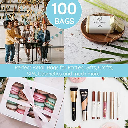 100 Pastel Blue Plastic Bags With Handles 9x12 Merchandise Bags - color: Pastel Blue