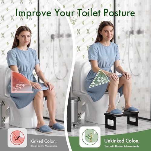 Bathway Squatting Potty Stool, Compact Poop Stool, Bamboo Toilet Stool Squat Adult, Foot Step Stool, Anti-Slip Pooping Stools for Bathroom, Assembly Required,Black, 6.8'' - color: Black, size: 6.8 Inch(Assemble)