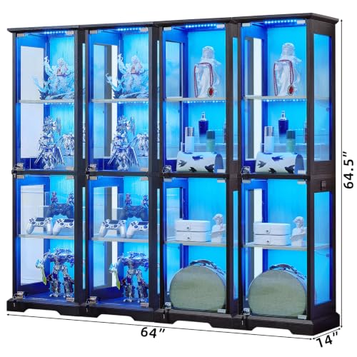 LELELINKY Farmhouse Narrow Glass Display Cabinet with Doors Set of 4 - color: Black, size: 4 Pack