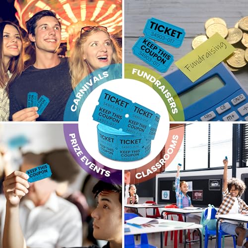 PM Company 2000 Pcs (1000 Pairs) Raffle Tickets Double Roll, 50/50 Blue - color: Blue