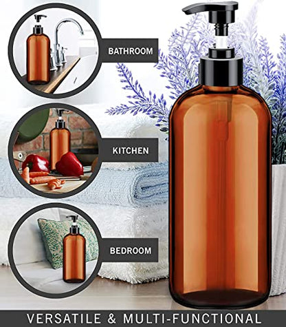 Soap Dispenser with Rust Proof Pump, Waterproof Labels (2 Pack,16 Oz) Bathroom, Plastic Hand Dish Soap Dispenser for Kitchen, Premium Thick Soap Pump Bottles (Amber) - color: Amber 2 Pack