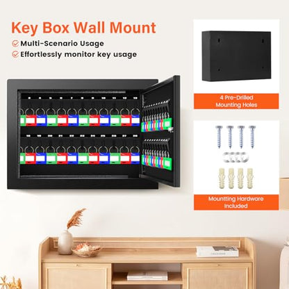 Nebakne 50 Keys Key Cabinet with Drop Slot - color: Black, size: 50 Key Hook