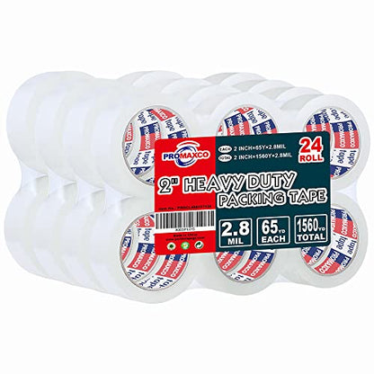 Heavy Duty Packing Tape 24 Rolls, Total 1560Y, Clear, 2.8 mil, 1.88 inch x 65 Yards, Ultra Strong, Refill for Packaging and Shipping - size: 24-Pack