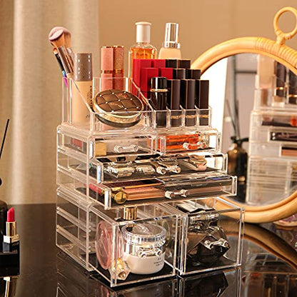 Cq acrylic 3 Pack Clear Make Up Organizers for Vanity,Stackable 6 Drawers Make Up Organizer,Cute Desk Organizer for Vanity Jewelry,Hair Clip,Beauty,Skincare Product Dresser Acrylic Drawer Organizer - size: 6 Drawers