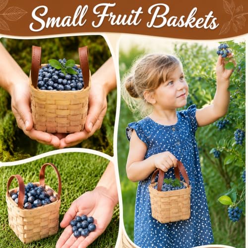 ZOOFOX 6 Pack Small Wicker Basket with Handle, 4" x 4.5" Woodchip Baskets for Gifts Empty, Rustic Style Basket Flower Girl Baskets for Wedding Home Party Decor Easter Gift Packing