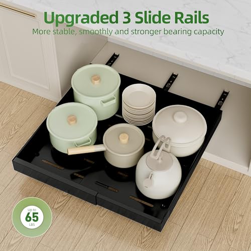 PAKETA 4 Pack Expandable Pull Out Cabinet Organizer,21" Deep - color: Black, size: 21"D X 12-20"W (4 Pack)