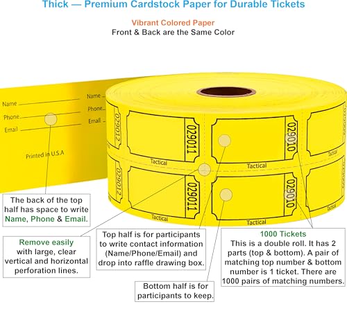 Tacticai 1000 Blank Raffle Tickets, 50/50 Double Roll, Yellow - color: B - Double Roll - 1,000 Tickets - Blank - Yellow