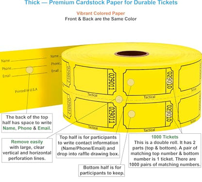 Tacticai 1000 Blank Raffle Tickets, 50/50 Double Roll, Yellow - color: B - Double Roll - 1,000 Tickets - Blank - Yellow