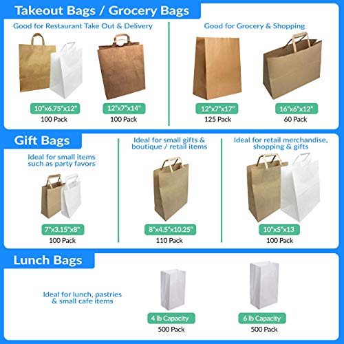 Reli. Kraft Paper Bags w/Handles (100 Pcs, Bulk) (Large 10"x6.75"x12")