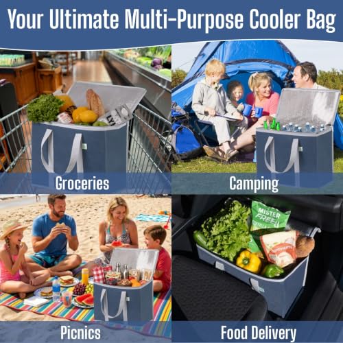 VENO 2 Pack Cooler Bag Insulated Grocery Bags for Food Delivery Heavy Duty - color: Dark Blue, size: 2 Pack