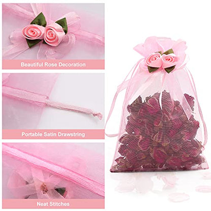 SumDirect Rose Organza Gift Bags - 50Pcs 4x6 inch Pink Wedding Favor Gift Bags, Jewelry Pouches with Drawstring for Party Wedding Christmas Valentine - color: Pink
