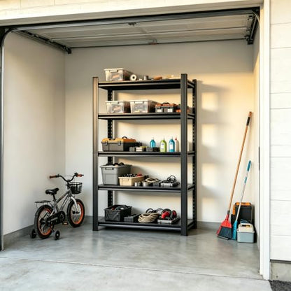 5 Tier Garage Shelving, Heavy Duty Storage Shelf, Adjustable Metal Storage Rack for Garage, Warehouse, Workshop, Black (63" H x 28" W x 14" D) - size: 5-Tier (63"Hx28"Wx14"D)