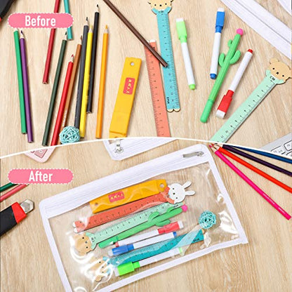 Outus 8 Pcs Clear Zipper Pencil Pouches PVC Makeup Pouch Envelopes Folder - color: White Edging, size: 11.5 x 7 Inches