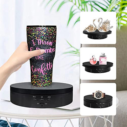 Qinmay 3 in 1 Rotating Display Stand with 5.9/7.08/8.66 inch Replacement Cover, 360 Degree Rotating Display Stand with Remote Control for Photography Products and Video Show,Max Load 22Lbs-Black