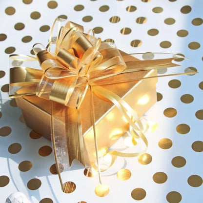 WEWILUCK Large Gold Pull Bows for Gift Wrapping, 8 Inch, 10 Pack, Gifts - color: Glossy-Gold, size: 8 Inch - 10 Pack