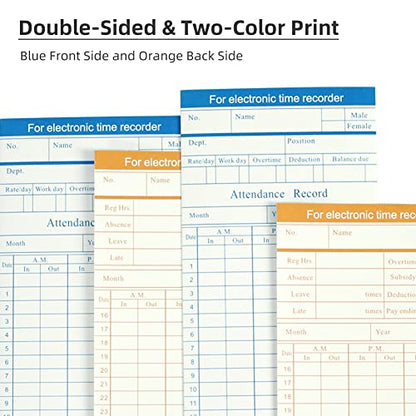 TooCust 100-Piece Time Cards for Employees, Monthly Time Cards 2-Sided, 2-Color Timecards for Time Clocks, Blue/Orange Print, 7-3/8 x 3-3/8 Inch - style: 100PCS Time Cards