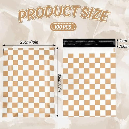 JarThenaAMCS 100Pcs 10 x 13in Checkered Poly Mailers Brown White Plaid Packing Bags with Self-Sealing Gift Wrap Envelopes for Small Business Boutique Clothing - style: Brown and White Plaid
