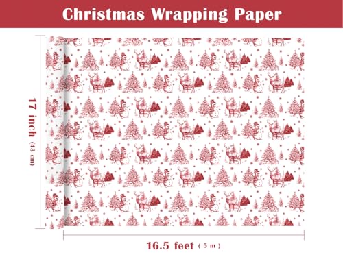 WRAPAHOLIC Red Christmas Wrapping Paper - Mini Roll - 17 Inch x 16.5 Feet - Red Sketch Christmas Elements Wrapping Paper for Xmas Holiday, Party Celebration - color: Christmas Red Sketch, size: 17 inch x 16.5 feet