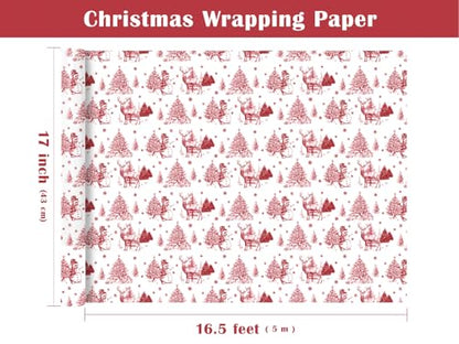 WRAPAHOLIC Red Christmas Wrapping Paper - Mini Roll - 17 Inch x 16.5 Feet - Red Sketch Christmas Elements Wrapping Paper for Xmas Holiday, Party Celebration - color: Christmas Red Sketch, size: 17 inch x 16.5 feet