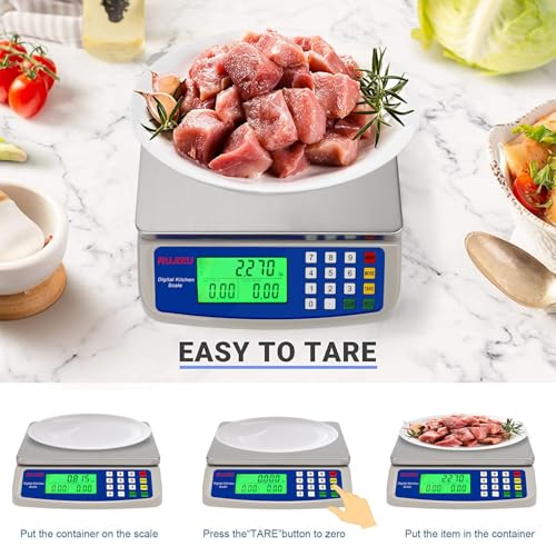 Large Digital Kitchen Scale 30KG Commercial Food Scale 66LB for Baking Bread Meat Stainless Steel Price Computing Scale LCD Display,Prep Counting Scale for Parts and Coins Adapter Included - color: GREY 30KG
