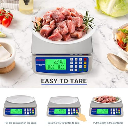 Large Digital Kitchen Scale 30KG Commercial Food Scale 66LB for Baking Bread Meat Stainless Steel Price Computing Scale LCD Display,Prep Counting Scale for Parts and Coins Adapter Included - color: GREY 30KG