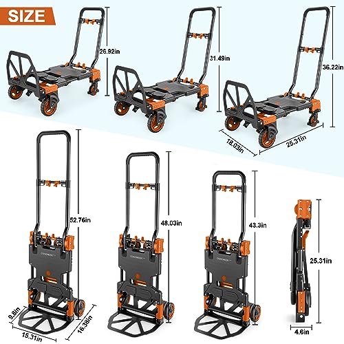 Heavy Duty 330lbs Folding Hand Truck, 2 in 1 Alu Foldable Dolly, Orange - color: Orange