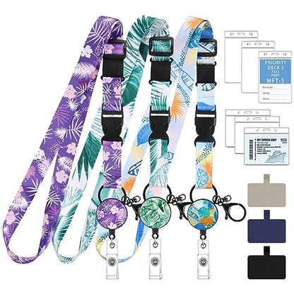 3 Pack Cruise Lanyards Set with Badge Holders and Phone Tether Tabs - color: Style a