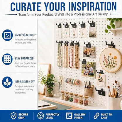 Tandefio 100 Pcs Pegboard Hooks, Picture Hangers for 1/8 & 1/4 in, Black - color: Black