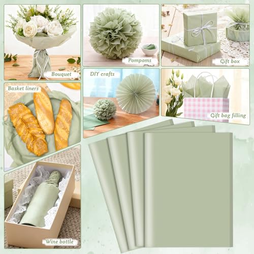 woric 160 Sheets Sage Green Tissue Paper for Gift Bags 20 X 14 Inches - color: Sage Green