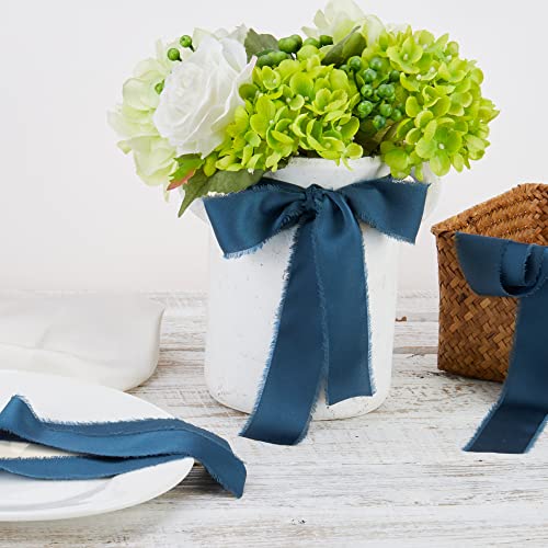 Keypan Dark Blue Frayed Satin Chiffon Ribbon, 1.5 Inches, 21 Yards - color: Blue