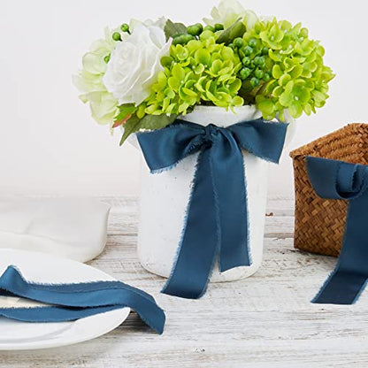 Keypan Dark Blue Frayed Satin Chiffon Ribbon, 1.5 Inches, 21 Yards - color: Blue