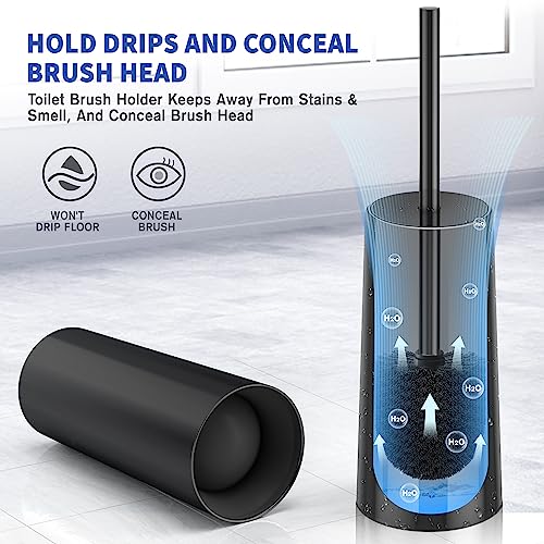 Toilet Brush and Holder, Toilet Brush Stainless Steel, Toilet Bowl Brush for Bathroom Toilet-Ergonomic, Elegant,Durable (Black) - color: Black