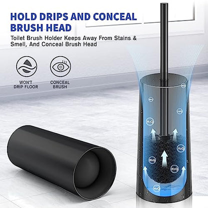 Toilet Brush and Holder, Toilet Brush Stainless Steel, Toilet Bowl Brush for Bathroom Toilet-Ergonomic, Elegant,Durable (Black) - color: Black