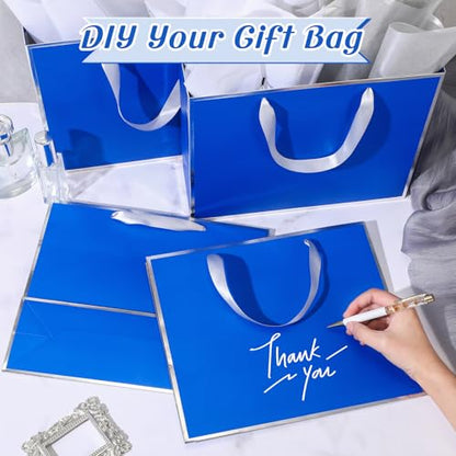 ReliThick 12 Pack Paper Gift Bag with Handles & Tissue, Royal Blue,Silver - color: Royal Blue,Silver
