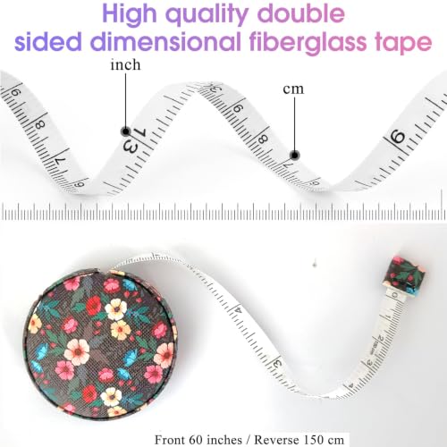 Body Measuring Tape for Body Cloth Tape Measure Fabric Tailors Sewing Medical Measurements TapeLeather Tape Measure Retractable Dual Sided Ruler (Black Flower) - color: Black Flower
