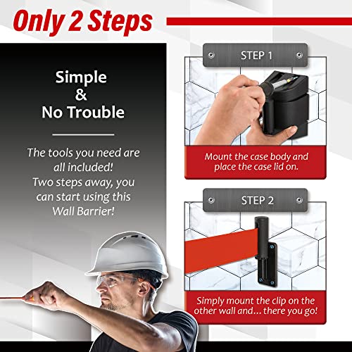 DuraSteel Wall Mount Crowd Control Retractable Belt Barrier - 6.5 Ft Red Retractables Barrier Belt w/ABS Casing, Do Not Enter Crowd Control Barriers Line Divider NOT Stanchions with Retractable Belts - color: Red Belt, size: Guardian 2.0 Black Body