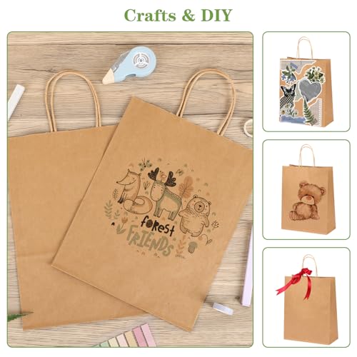 OUTUXED 100pcs 10x5x13 Brown Paper Bags with Handles Large Paper Gift Bags - color: Brown 10x5x13