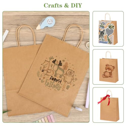 OUTUXED 100pcs 10x5x13 Brown Paper Bags with Handles Large Paper Gift Bags - color: Brown 10x5x13