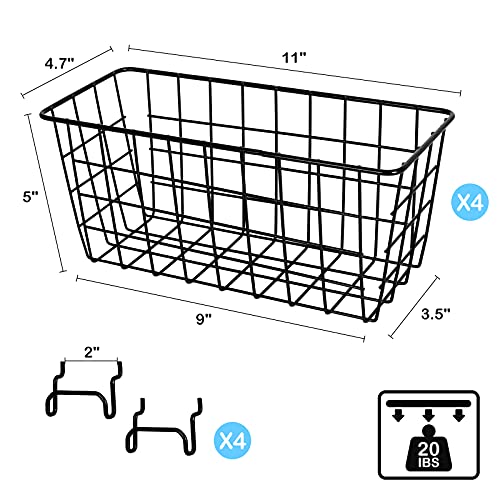 4 Pack Pegboard Baskets, Black Metal Shelves Hooks to 1/8" and 1/4" Hole Peg Boards, Peg Board Baskets Bins Set - Organize Tools Workbench Accessories Garage Storage Wall Mount Organizer Attachments - size: Medium, style: 4 Medium