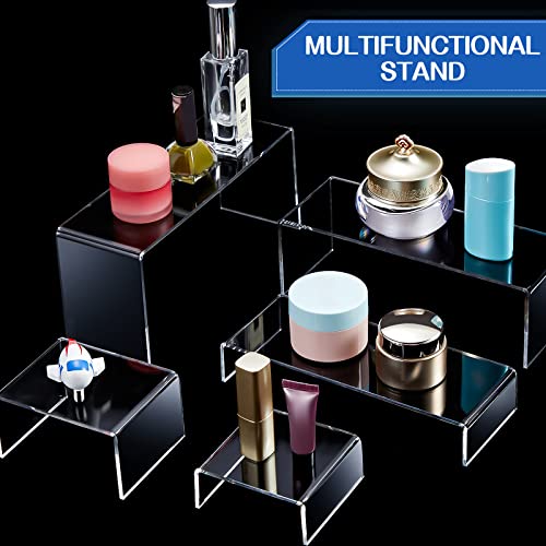 Sintuff 36 Pcs Acrylic Risers Clear Rectangular Display Stands ( 3.4”L~4”L~5”L) Showcase Collectibles Display Stands for Figures Perfume Organizer, Figures, Jewelry, Dessert, Cupcake