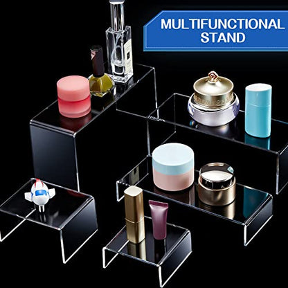 Sintuff 36 Pcs Acrylic Risers Clear Rectangular Display Stands ( 3.4”L~4”L~5”L) Showcase Collectibles Display Stands for Figures Perfume Organizer, Figures, Jewelry, Dessert, Cupcake