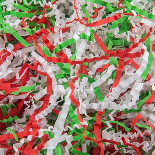 Caleihd Crinkle Cut Paper Shred Filler Gift Cushion Streamer 3 Mix Color - color: Green& Red& White