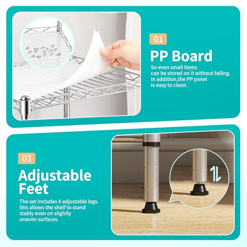BestOffice | 4-Tier Wire Shelf | 12" x 18" x 44 | Chrome - color: Chrome, size: 12"D x 18"W x 44"H