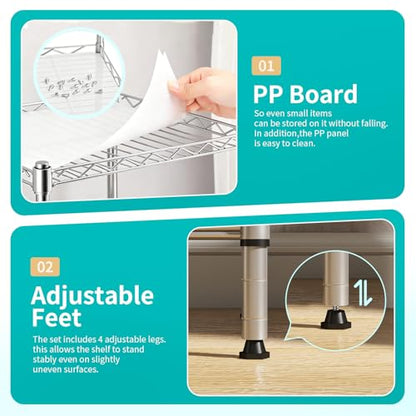 BestOffice | 4-Tier Wire Shelf | 12" x 18" x 44 | Chrome - color: Chrome, size: 12"D x 18"W x 44"H