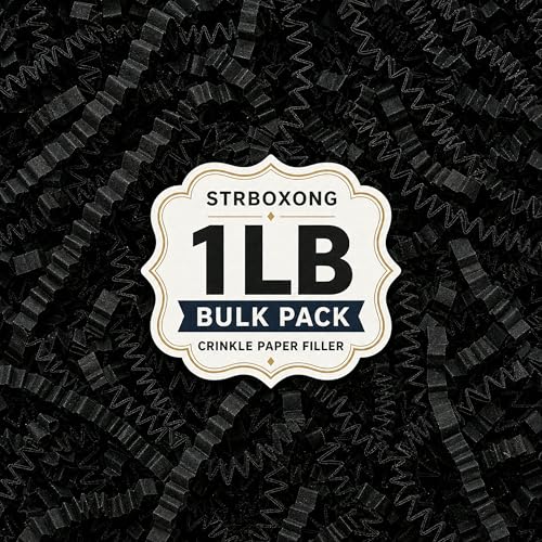 STRBOXONG Black Crinkle Paper Filler 1 LB, Dust-Free Crinkle Cut Paper Shred for Luxury Gift Boxes, Men's Gifts, Halloween Baskets, Party Favors, Retail Displays and Event Packaging - color: Black