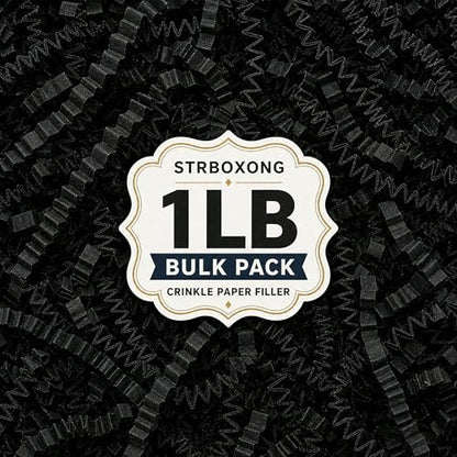 STRBOXONG Black Crinkle Paper Filler 1 LB, Dust-Free Crinkle Cut Paper Shred for Luxury Gift Boxes, Men's Gifts, Halloween Baskets, Party Favors, Retail Displays and Event Packaging - color: Black