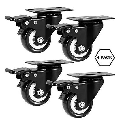2" Caster Wheels Set of 4, Heavy Duty Casters with Brake - color: Black, size: 2 Inch