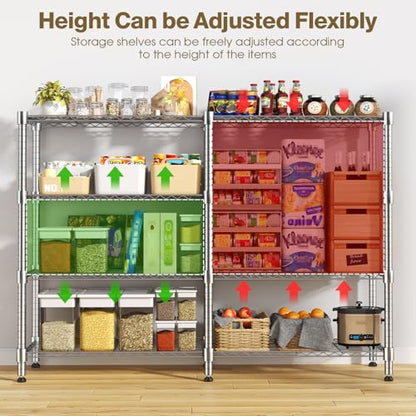 Himimi 4-Tier Metal Shelving-1600LBS Capacity, Adjustable Wire Shelf Unit with Leveling Feet for Kitchen, Garage, Pantry, Laundry, 72" W x 18" D x 60" H, Silver - color: Silver Grey, size: 72"W×18"D×60"H, 4-Tier