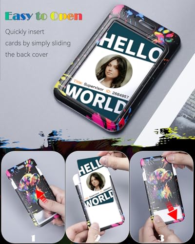 Uniclife Fashionable Sliding Badge Holder Cute Dog Plastic Case with Retractable Badge Reel Carabiner Clip & Detachable Lanyard Strap Vertical Card Protector for Women Nurse Teacher Student - color: Paint Dog